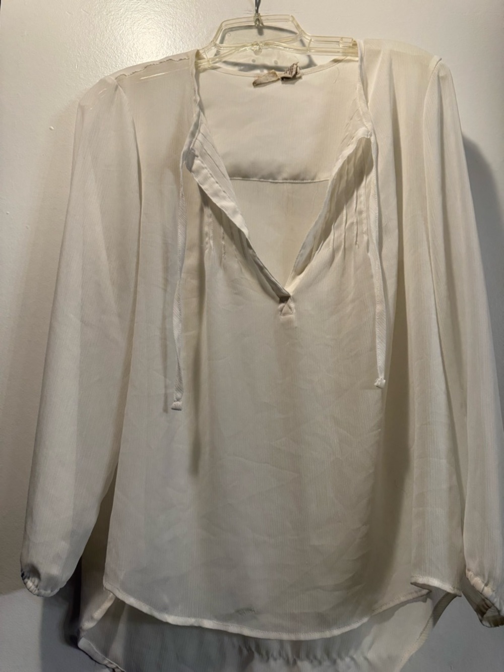 Mudd Cream V-Neck Tie Blouse